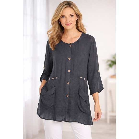 Creations island airbrush Tops - Creation Gauze Womens Top Size Small Black